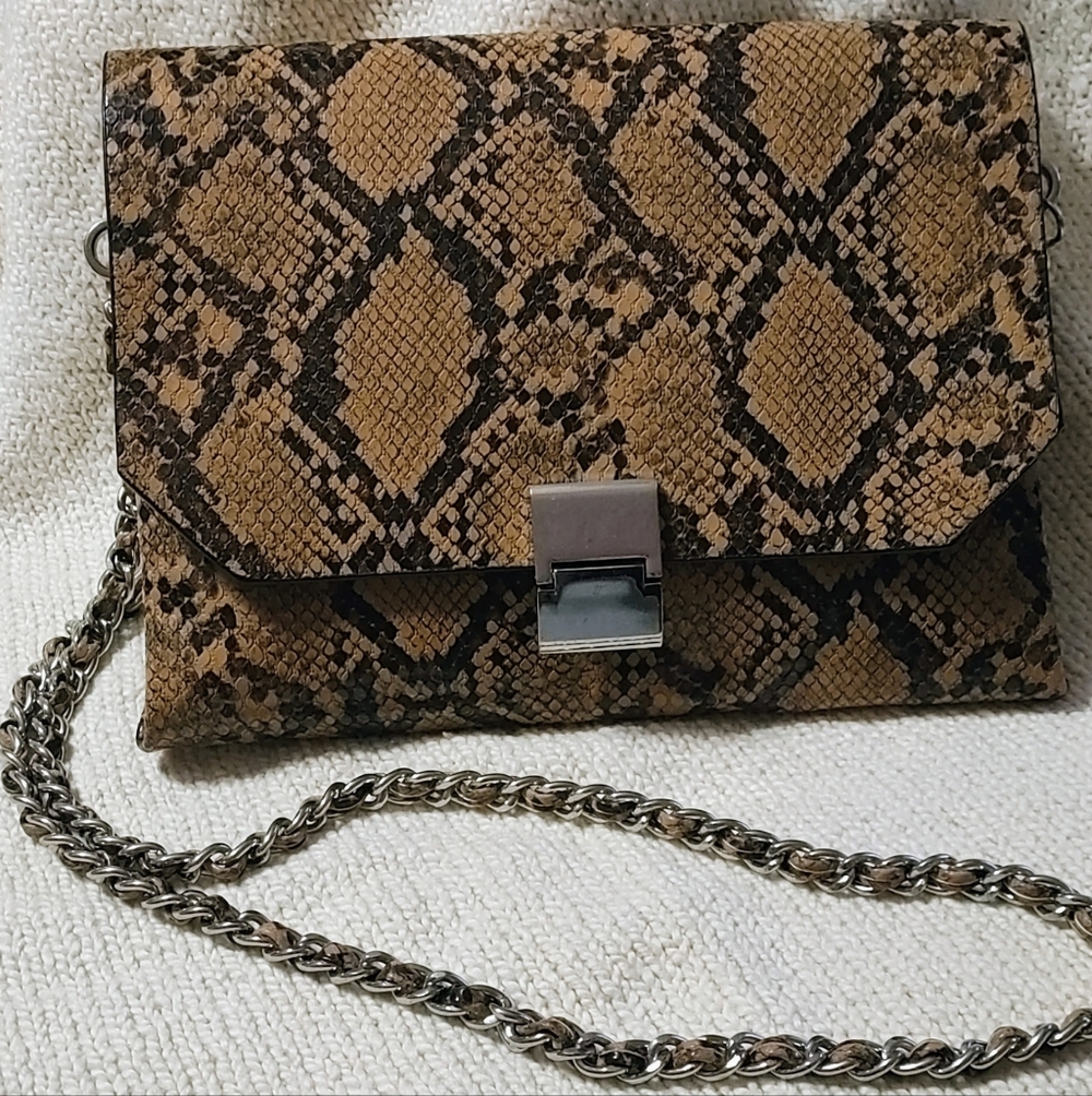 Zara Tan Snake Print Crossbody Bag
